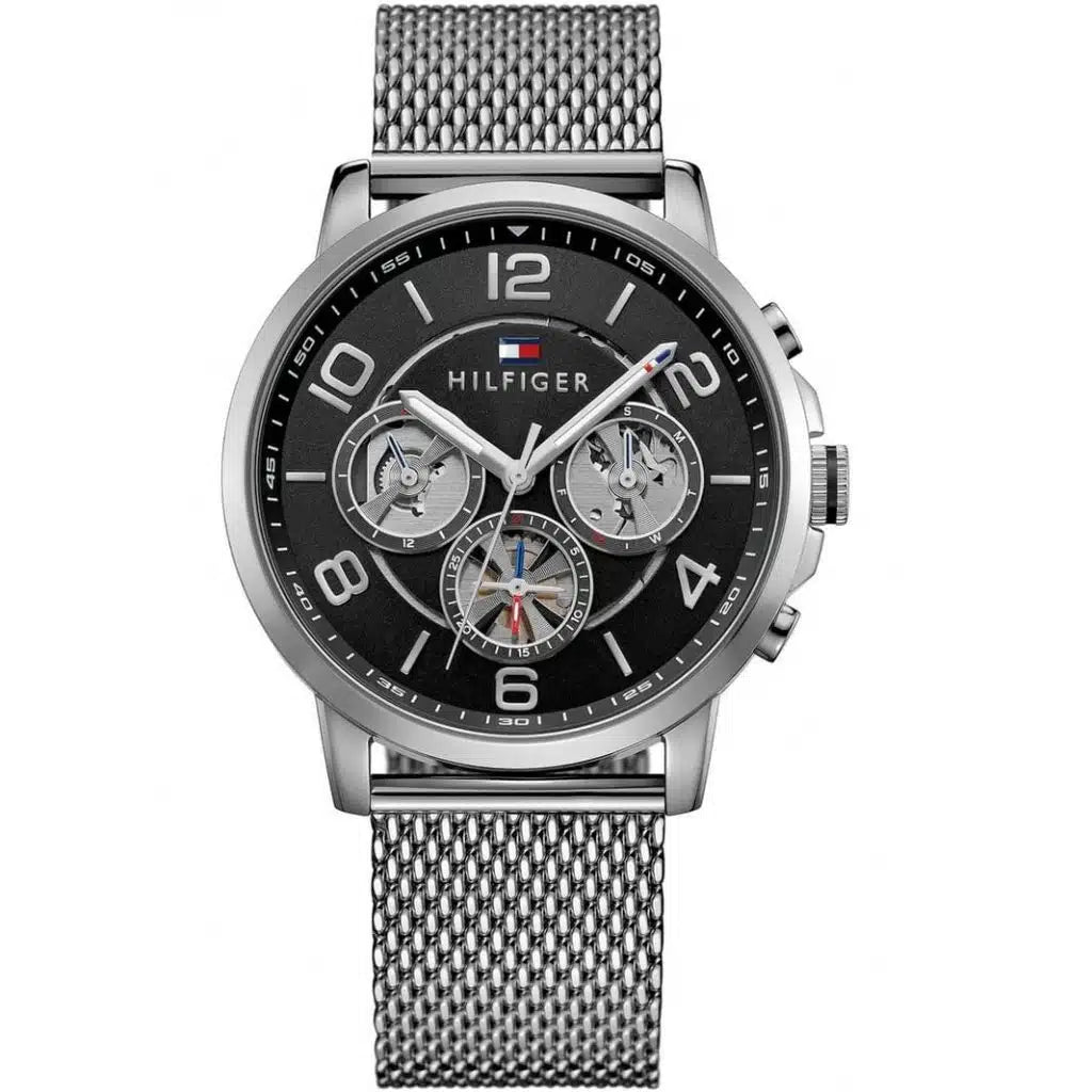 Tommy Hilfiger Keagan 1791292 men's watch with silver case black dial and mesh strap