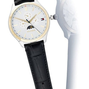 Authentic real-life photo of the Tommy Hilfiger 1791305 watch showing moonphase detail