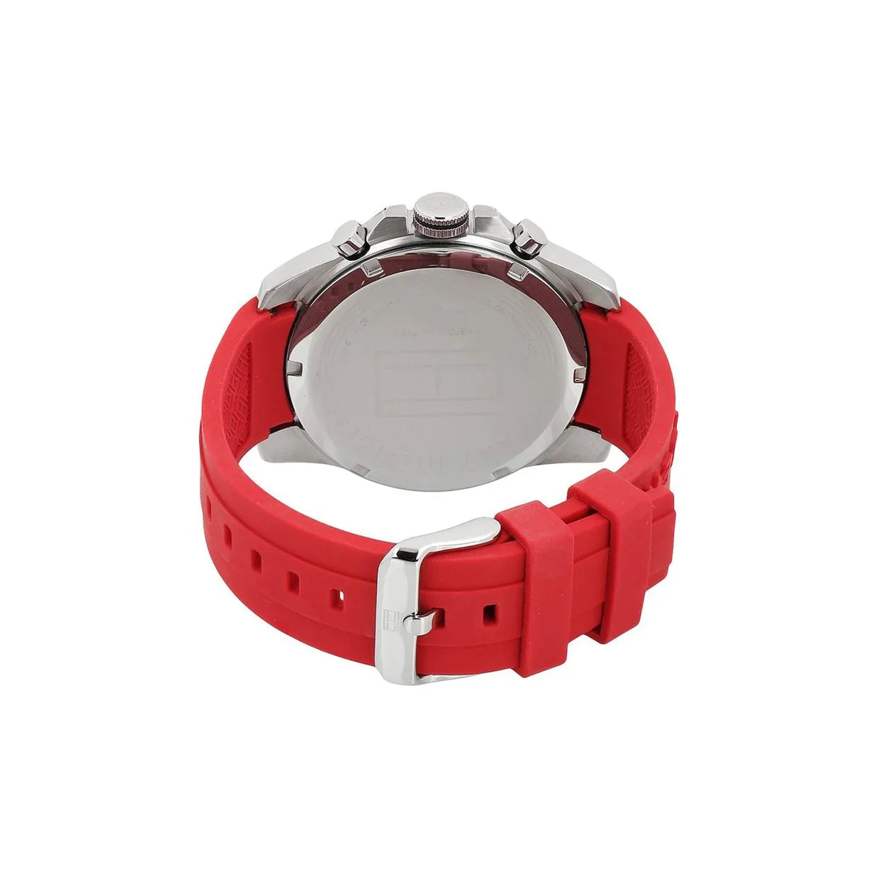 Angled view of the Tommy Hilfiger 1791351 highlighting the silver stainless steel case