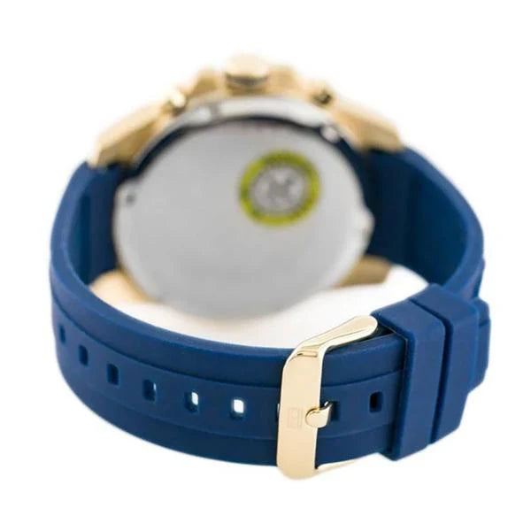 Gold-tone buckle on the blue silicone strap of the Tommy Hilfiger 1791353