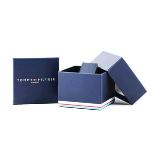 Detailed side view of the gold crown and pushers on the Tommy Hilfiger 1791353