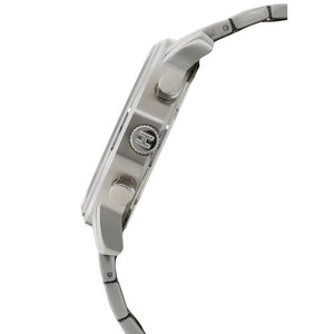 Side profile view of the polished silver case of the Tommy Hilfiger 1791397