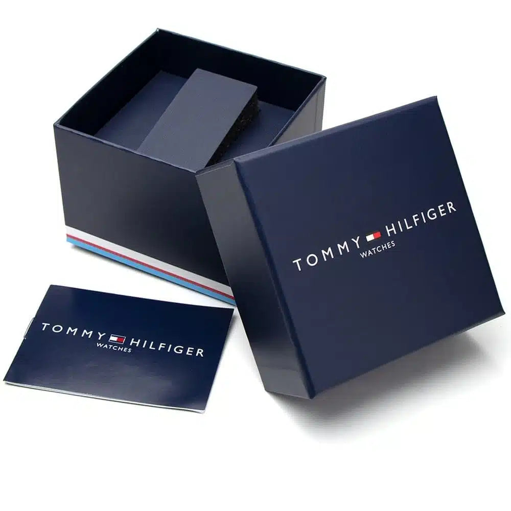 Detailed side view of the silver-tone crown and multi-function pushers on the 1791401 model