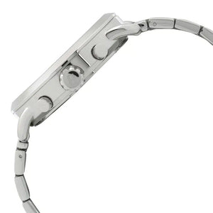 Left side perspective of the Tommy Hilfiger 1791422 black dial and silver bracelet