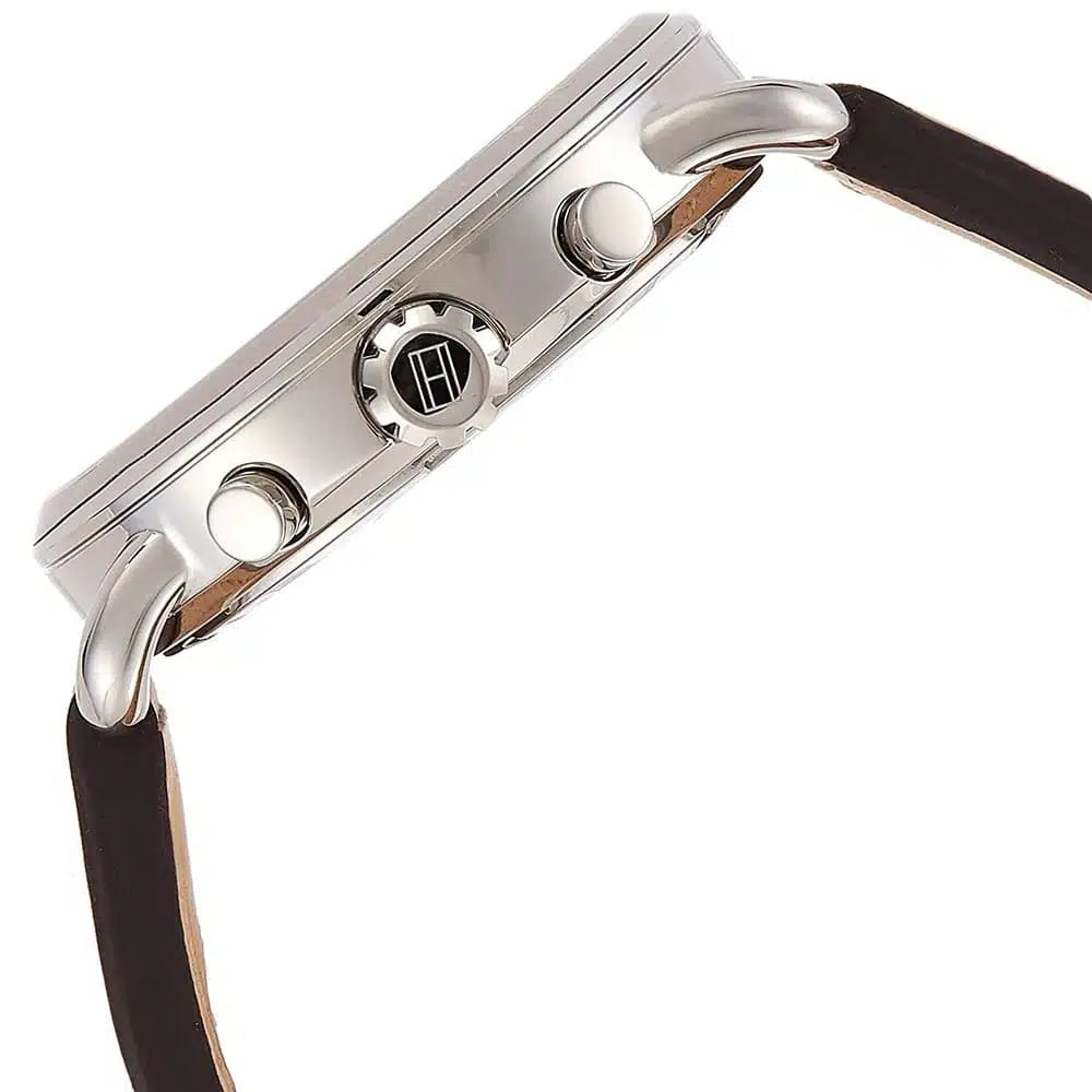 Side profile view of the polished silver case of the Tommy Hilfiger 1791424