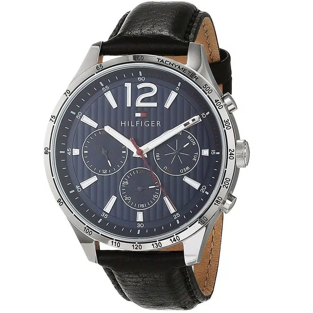 Angled view of the Tommy Hilfiger 1791468 highlighting the silver stainless steel case