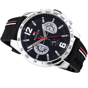 Angled view of the Tommy Hilfiger 1791473 highlighting the silver stainless steel case