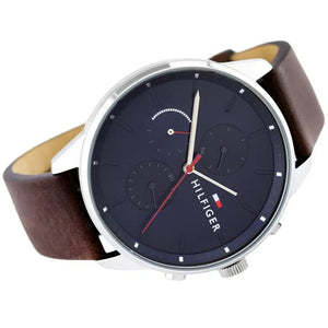 Angled view of the Tommy Hilfiger 1791487 highlighting the polished silver stainless steel case