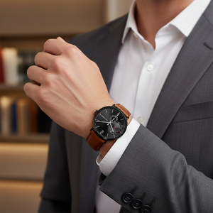 Male model wearing Tommy Hilfiger 1791510 black watch with a casual outfit