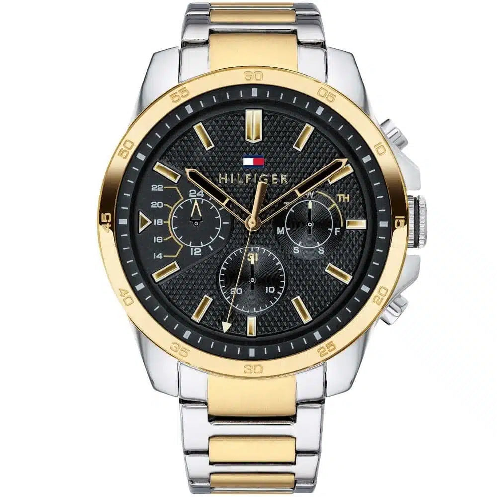 Tommy Hilfiger Decker 1791559 men's watch with two-tone case black dial and steel bracelet