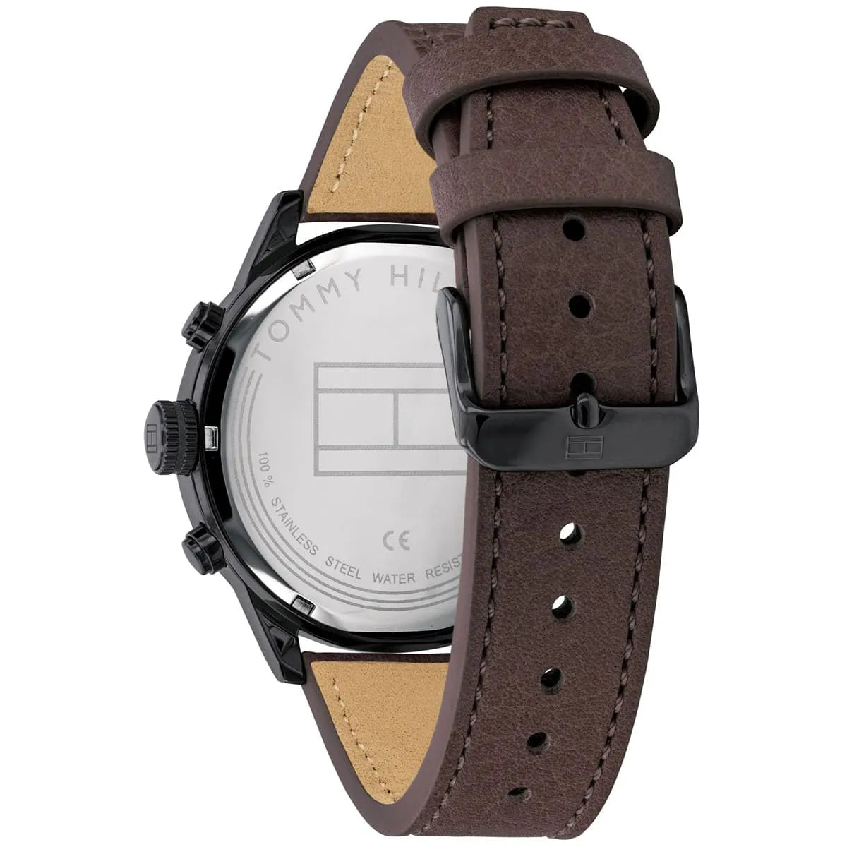 Back view of the Tommy Hilfiger 1791593 watch showing the stainless steel caseback