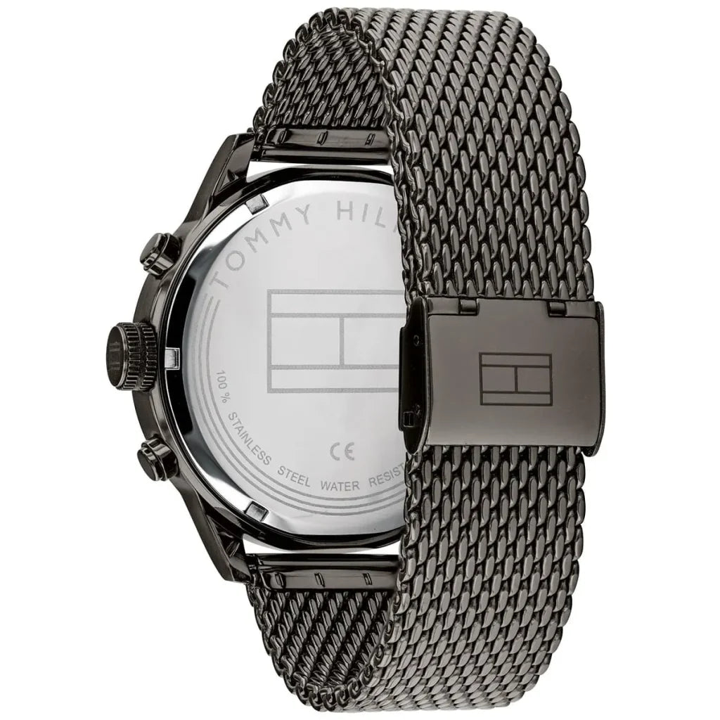 Back view of the Tommy Hilfiger 1791597 watch showing the stainless steel caseback