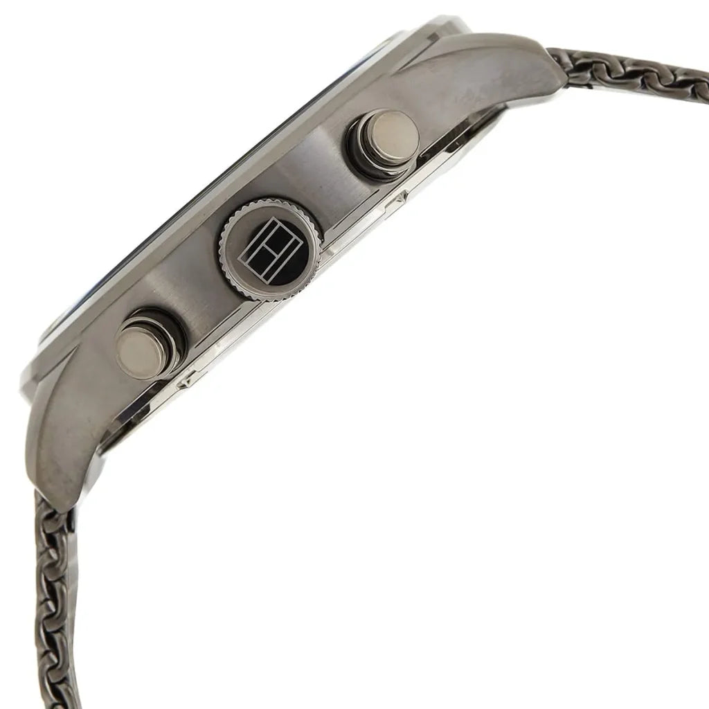 Side profile view of the slim 10.5mm gunmetal case of the Tommy Hilfiger 1791597