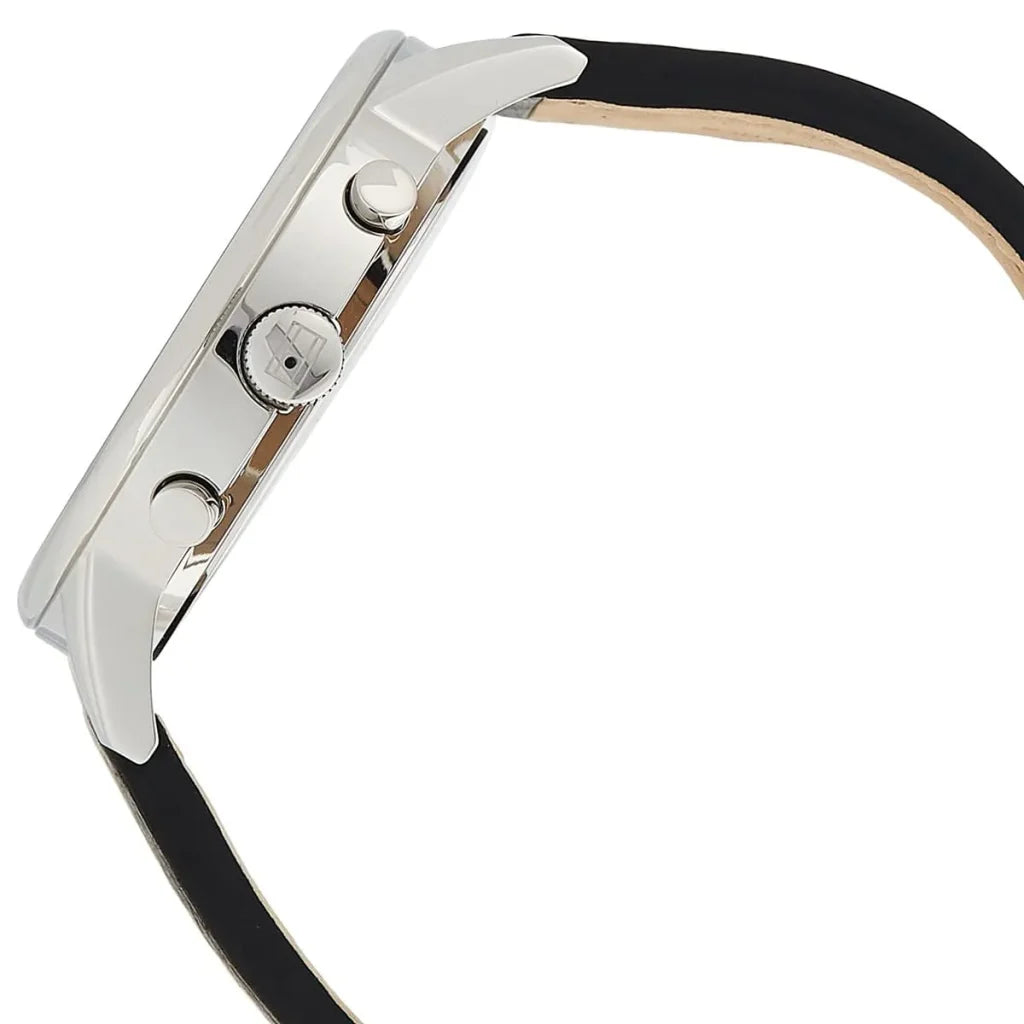 Side profile view of the polished silver case of the Tommy Hilfiger 1791630
