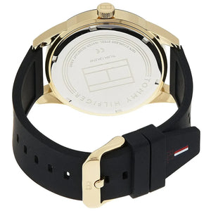 Angled view of the Tommy Hilfiger 1791636 highlighting the gold-tone stainless steel case