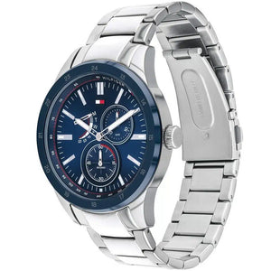 Angled view of the Tommy Hilfiger 1791640 highlighting the polished silver stainless steel case