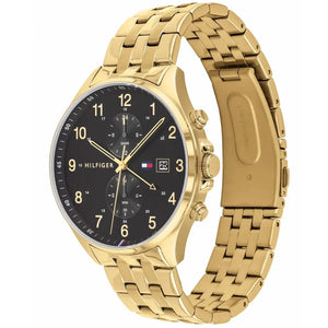 Angled view of the Tommy Hilfiger 1791708 highlighting the gold-tone stainless steel case