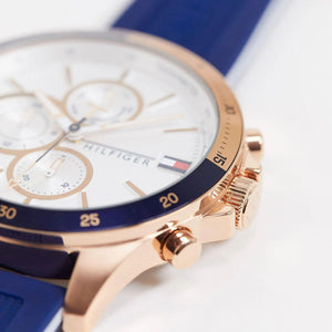 Side profile view showing the 11mm case thickness and sporty design of the Tommy Hilfiger 1791778