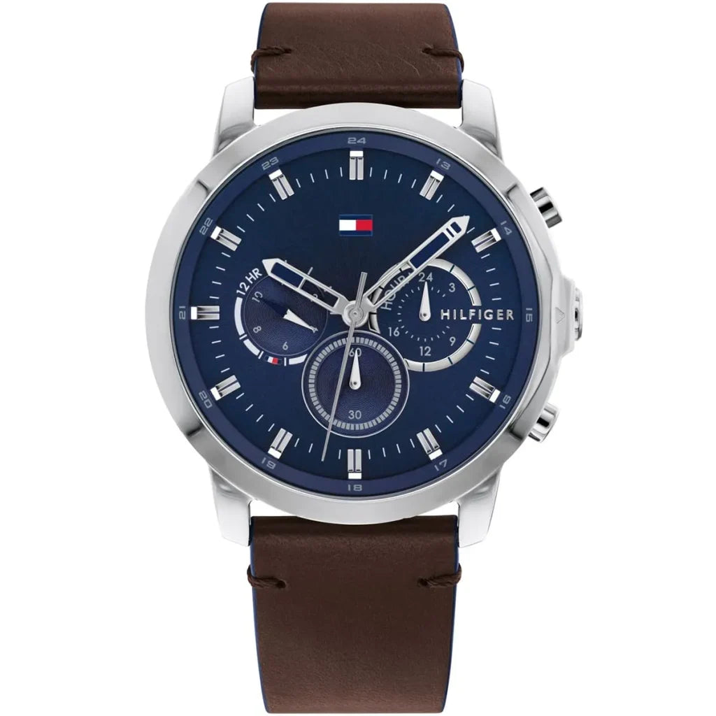 Tommy Hilfiger Jameson 1791797 men's watch with silver case blue dial and brown leather strap
