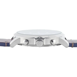Detailed side view of the silver crown and pushers on the Tommy Hilfiger 1791797