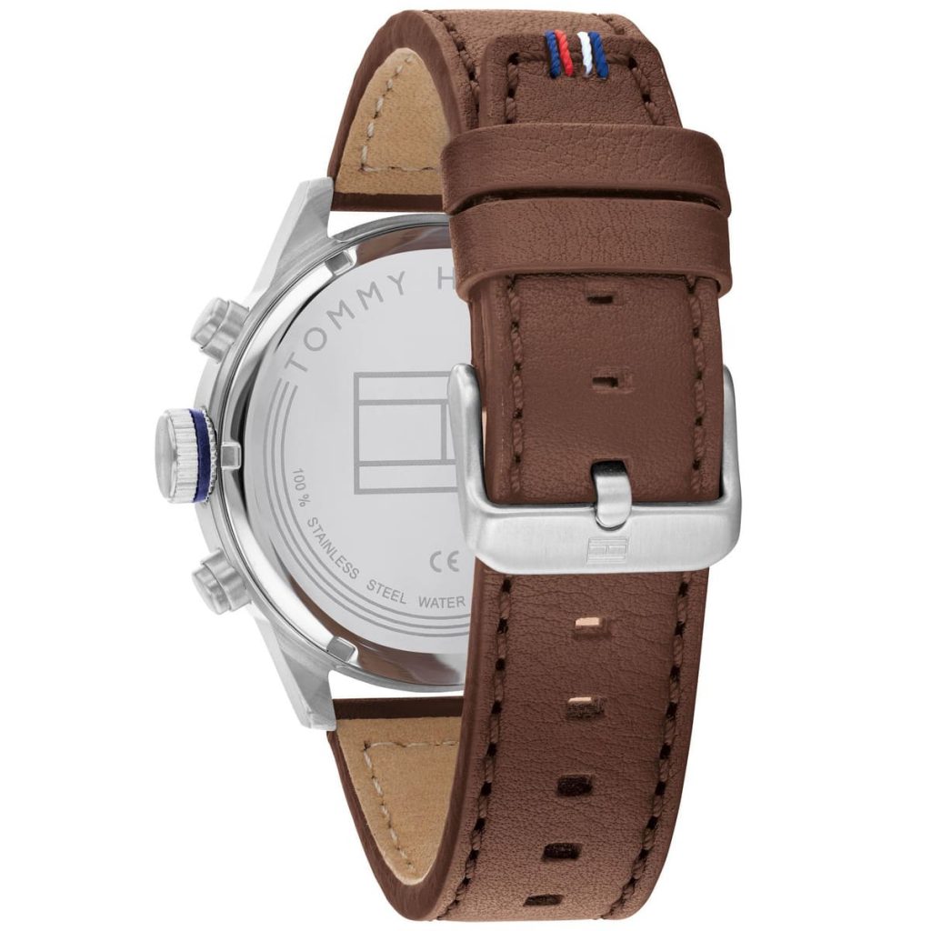 Back view of the Tommy Hilfiger 1791807 watch showing the stainless steel caseback