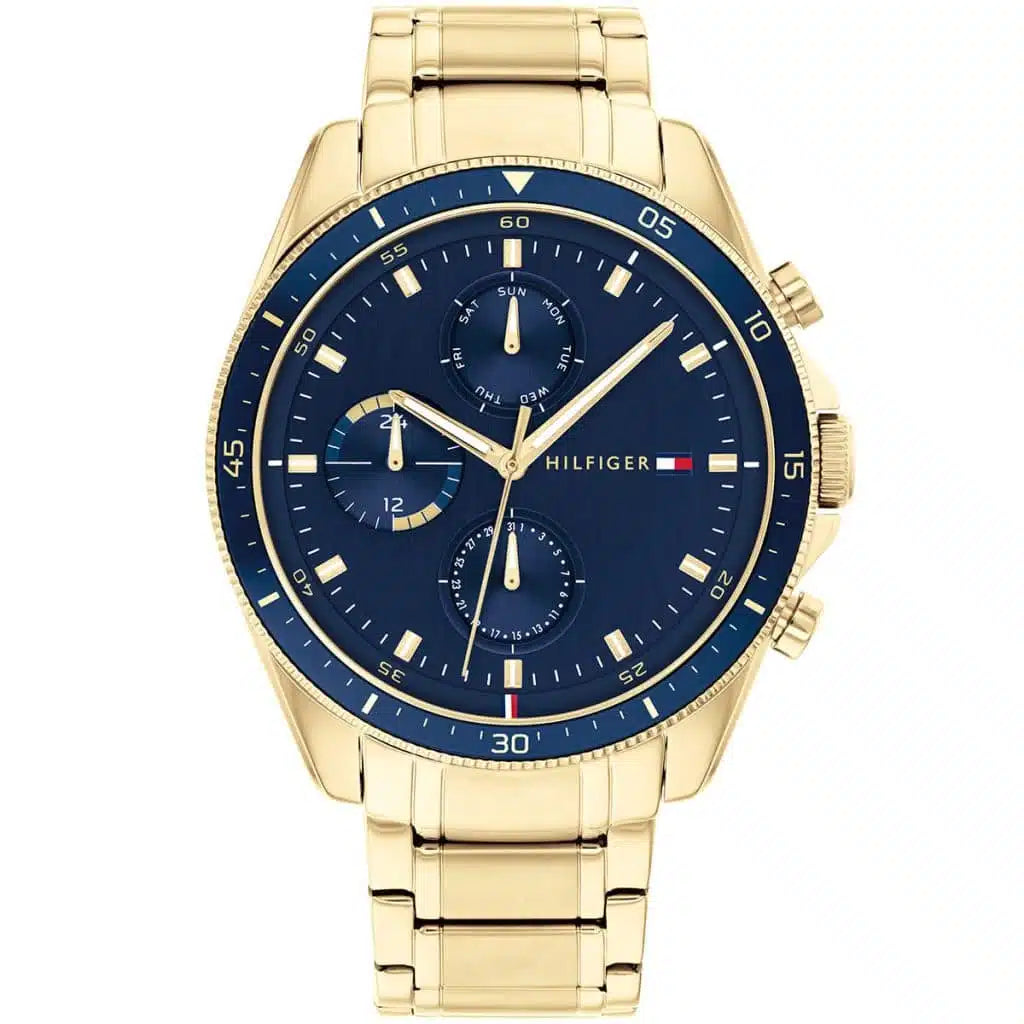 Tommy Hilfiger Parker 1791834 men's watch with gold case blue dial and gold steel bracelet