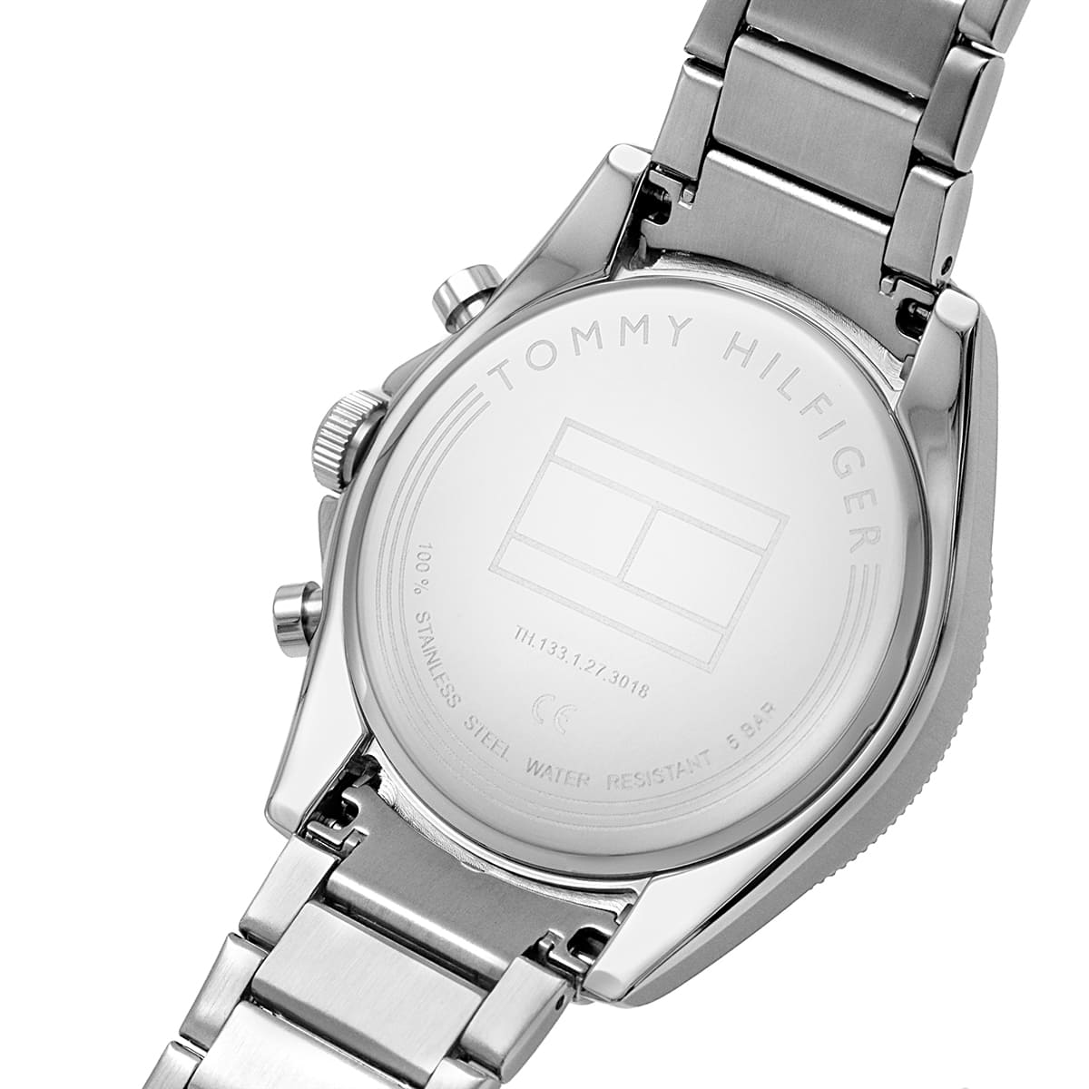Back view of the Tommy Hilfiger 1791835 watch showing the stainless steel caseback