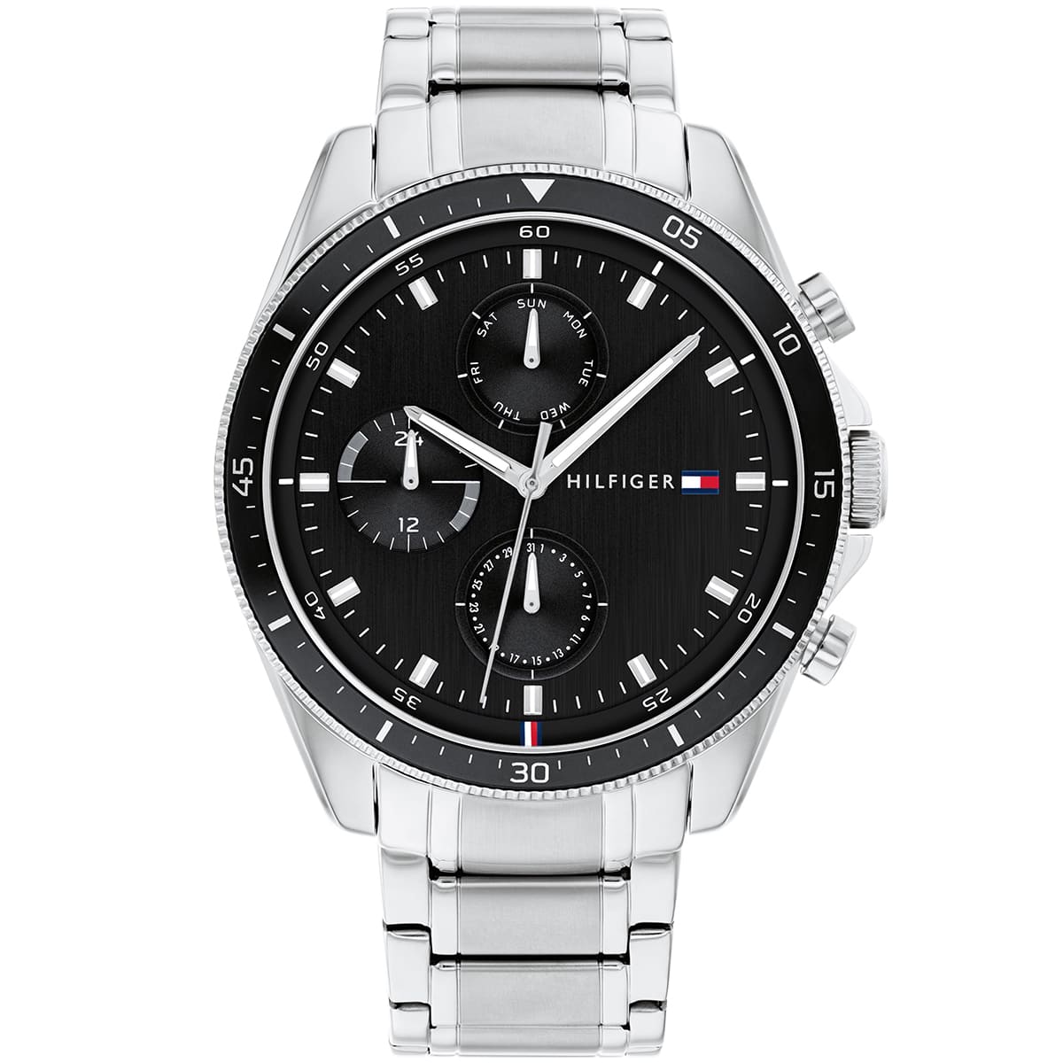 Tommy Hilfiger Parker 1791835 men's watch with silver case black dial and black bezel