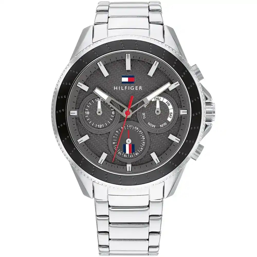 Tommy Hilfiger Aiden 1791857 men's watch with silver case grey textured dial and steel bracelet