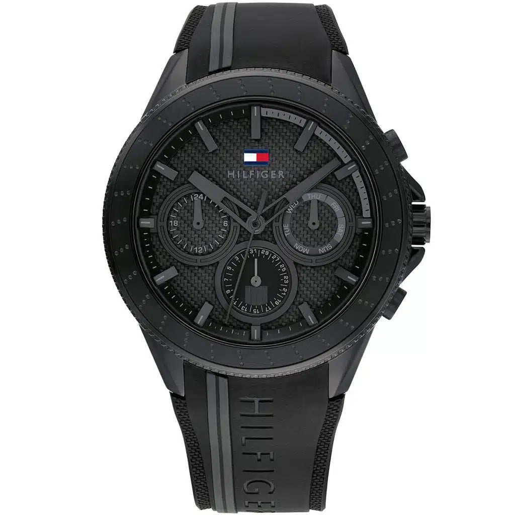 Tommy Hilfiger Aiden 1791861 men's watch with all-black case dial and silicone strap
