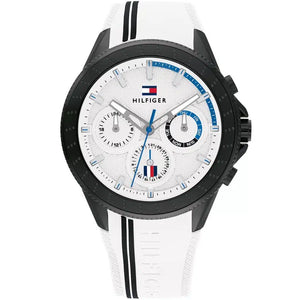 Tommy Hilfiger Aiden 1791862 men's watch with black case white dial and white silicone strap