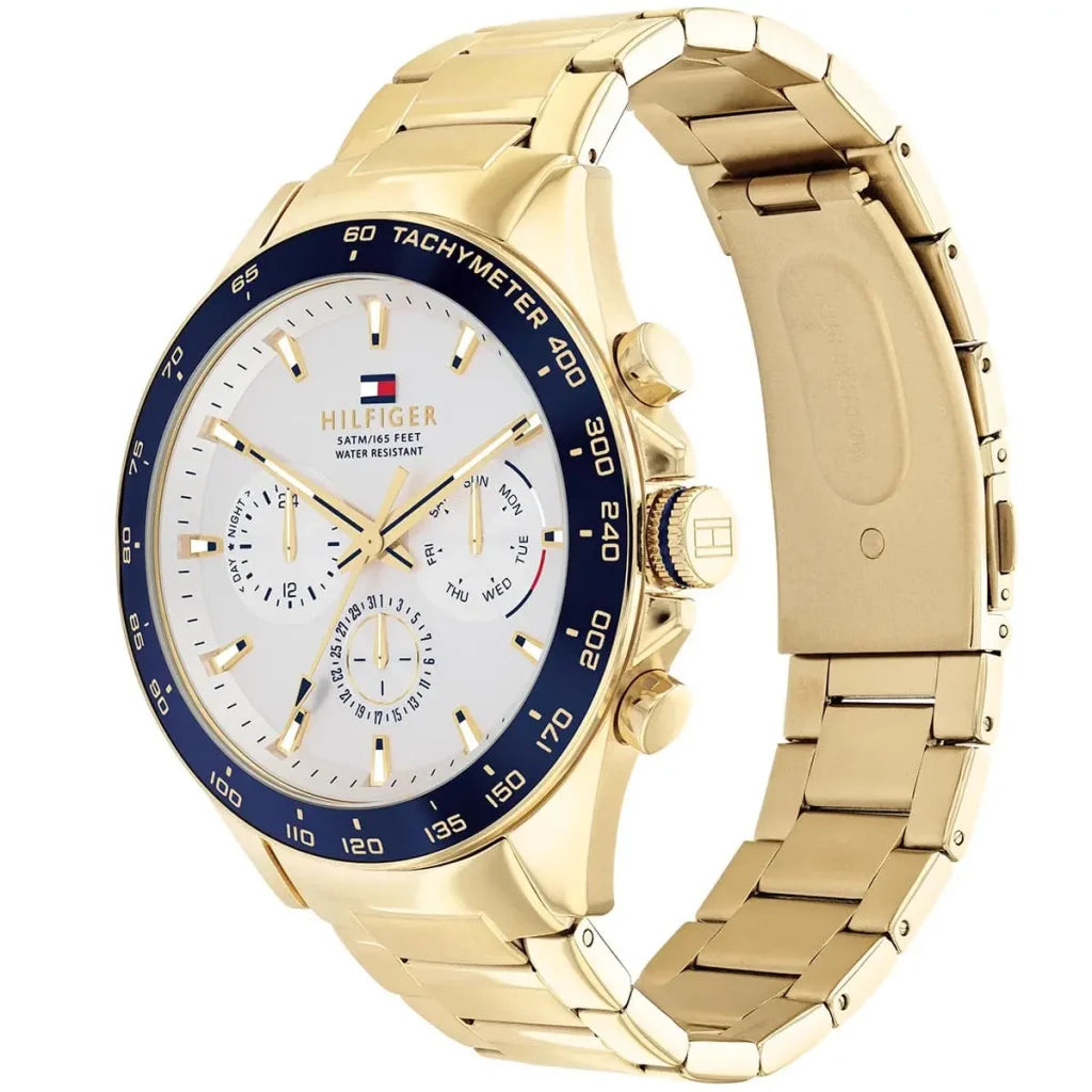 Side view of Tommy Hilfiger 1791969 showing the gold crown and case thickness