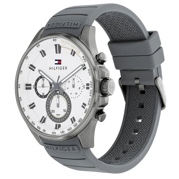 Side view of Tommy Hilfiger 1791972 showing the gunmetal crown and 10mm case thickness