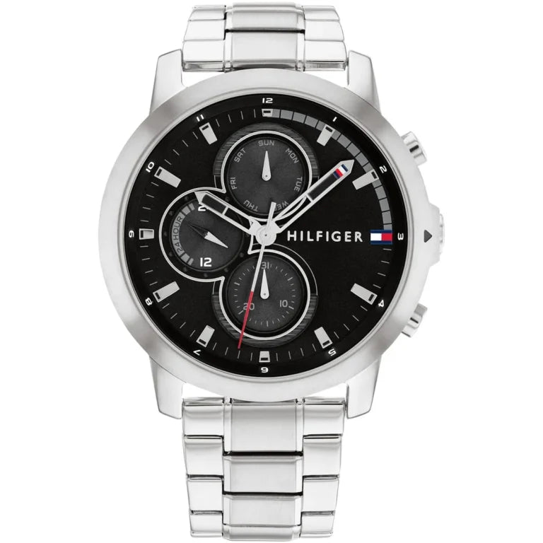 Tommy Hilfiger Jameson 1792048 men's watch with silver case black dial and steel bracelet
