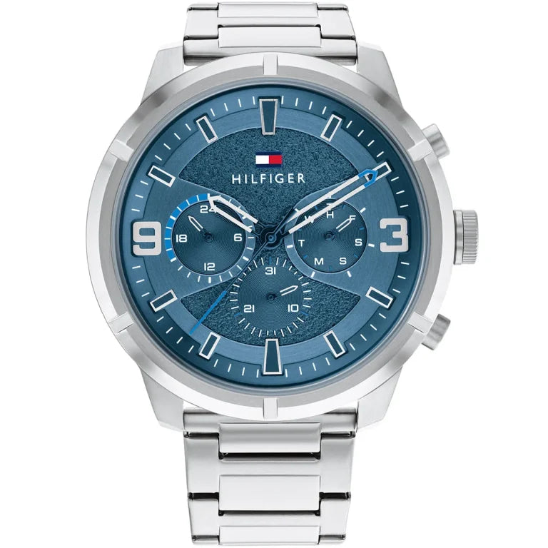 Tommy Hilfiger Wild 1792077 men's watch with silver case blue textured dial and steel bracelet