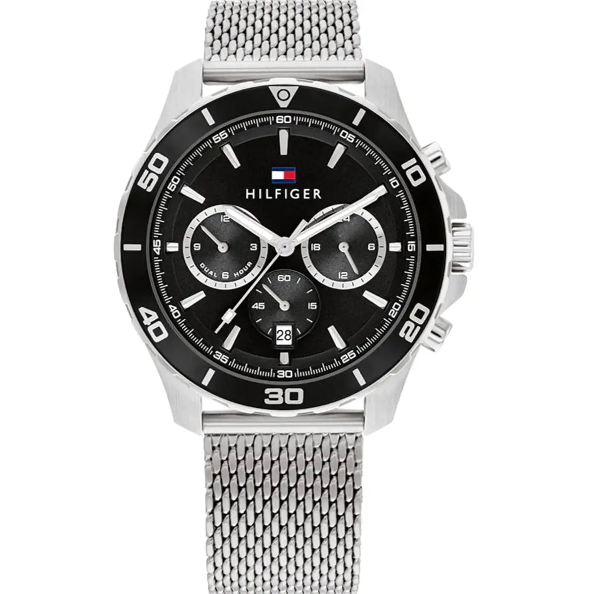 Tommy Hilfiger Jordan 1792092 men's watch with silver mesh strap and black dial