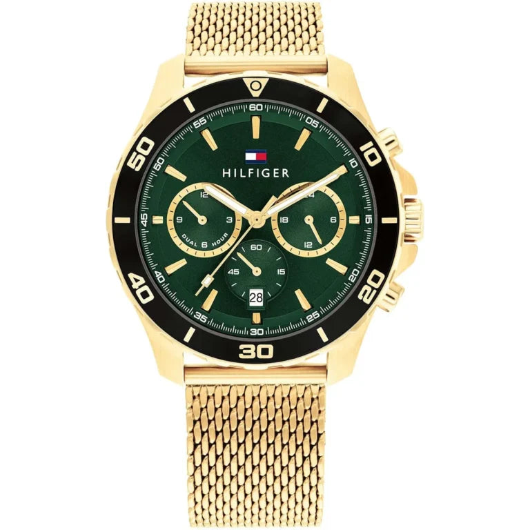 Tommy Hilfiger Jordan 1792093 men's watch with gold mesh bracelet and green dial