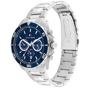 Angled view of the Tommy Hilfiger 1792094 highlighting the polished silver stainless steel case