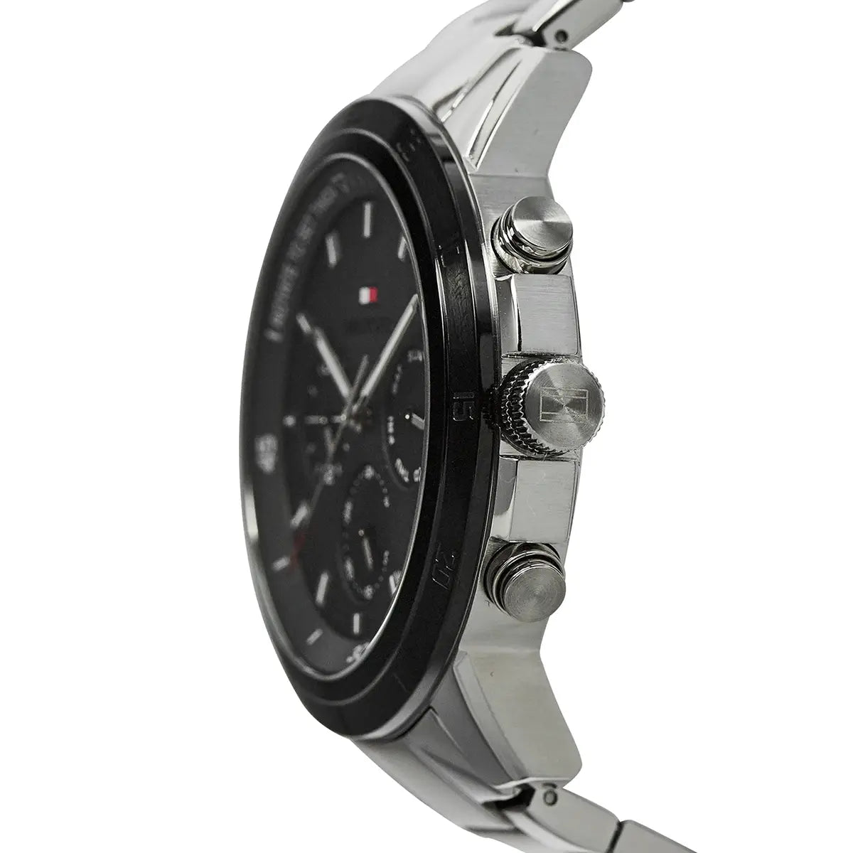 Side profile view of the 11.5mm silver case of the Tommy Hilfiger 1792106