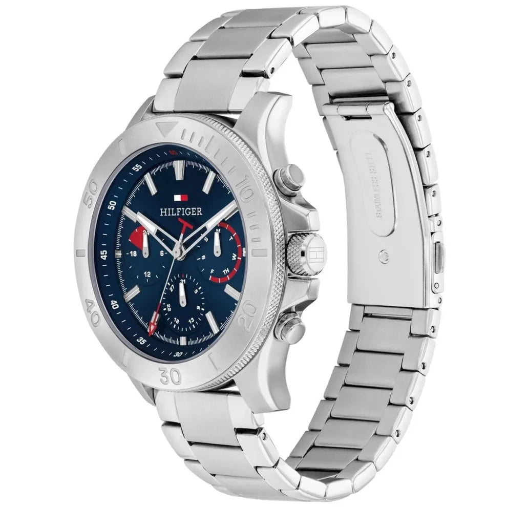 Side view of Tommy Hilfiger 1792113 showing the silver crown and 12mm case thickness