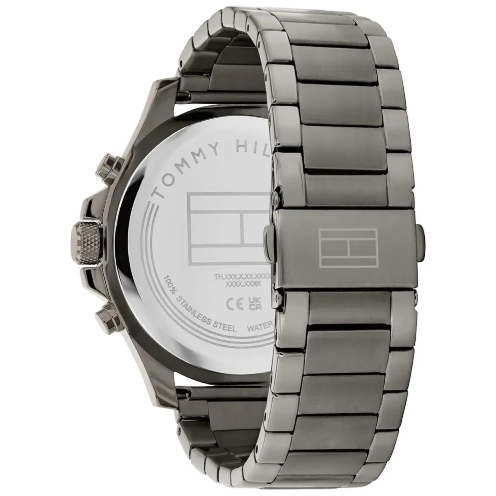Side view highlighting the gunmetal stainless steel links of Tommy Hilfiger 1792115