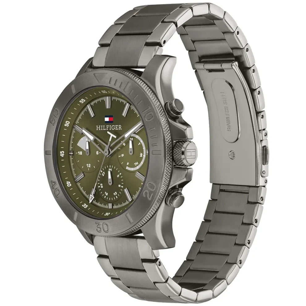 Side view of Tommy Hilfiger 1792115 showing the gunmetal crown and case thickness