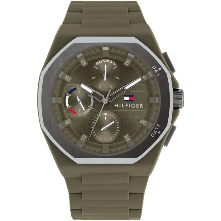 Tommy Hilfiger Neo 1792121 men's watch with olive green case dial and silicone strap