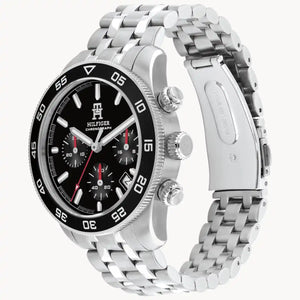 Side view of Tommy Hilfiger 1792156 showing the silver crown and chronograph pushers