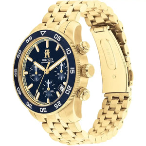 Side view of Tommy Hilfiger 1792158 showing the gold crown and chronograph pushers