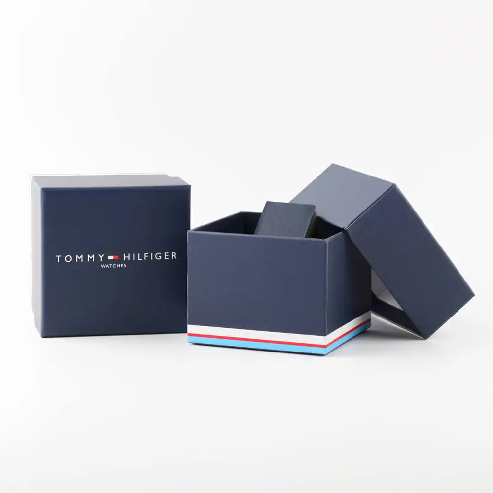 Right side angled view of Tommy Hilfiger 1792162 highlighting the black aluminum bezel