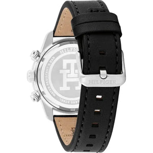 Side profile highlighting the texture of the black genuine leather strap on Tommy Hilfiger 1792162