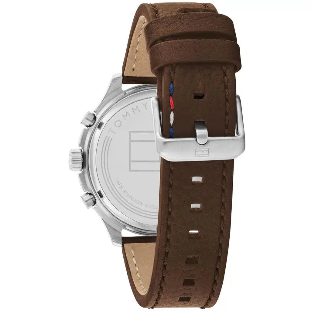 Profile view of Tommy Hilfiger Asher showing slim case thickness and leather strap