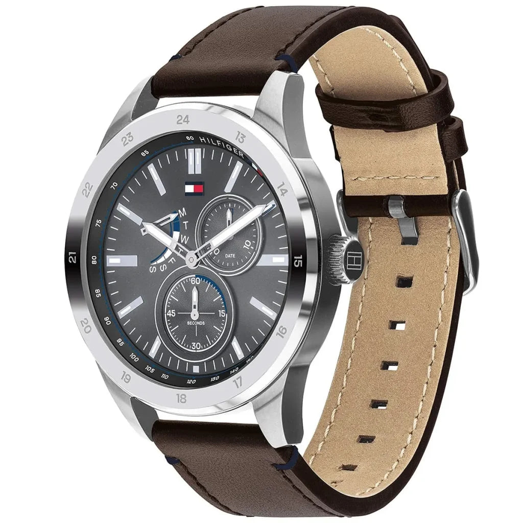 Right side view of Tommy Hilfiger 1791637 showing silver stainless steel case