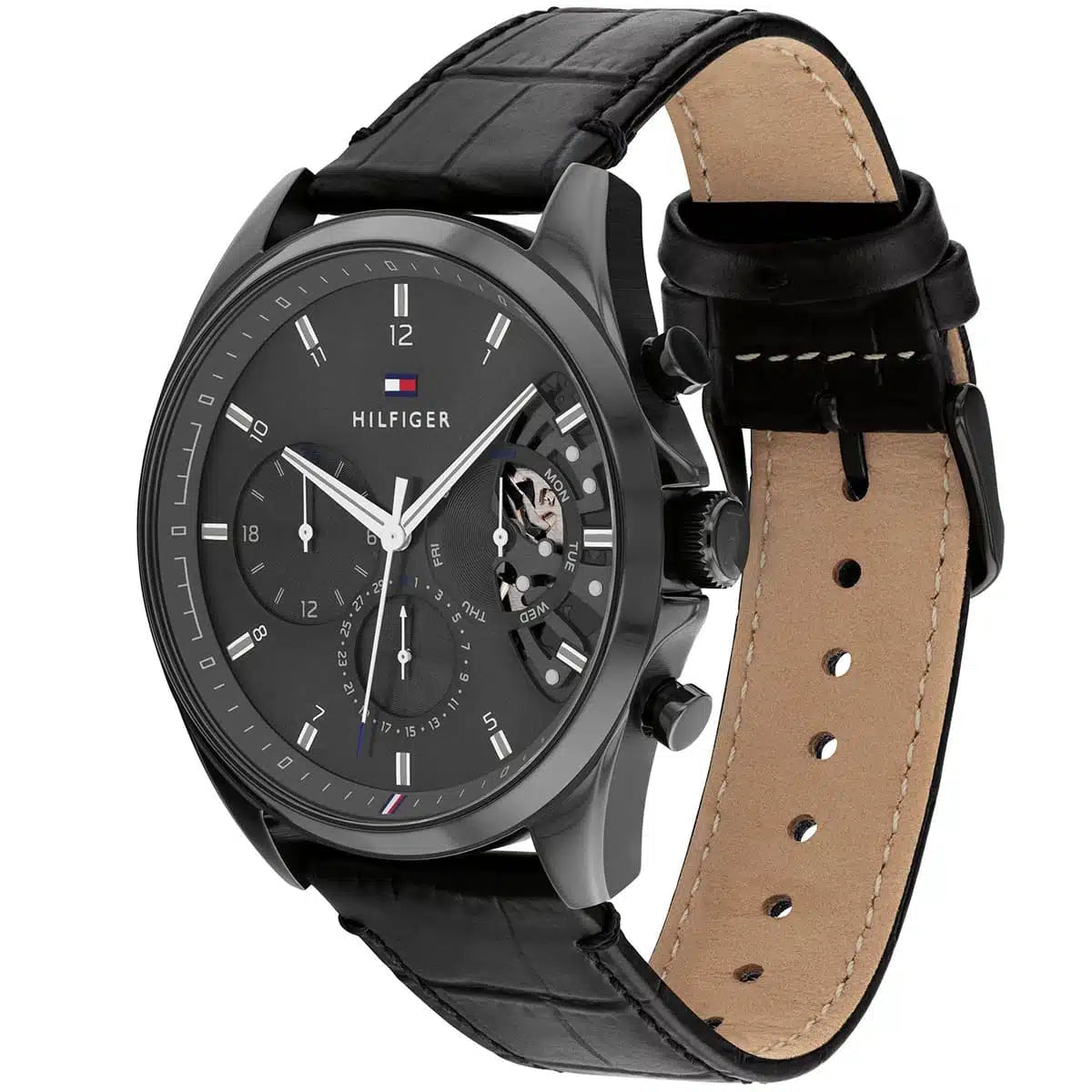 Right side view of Tommy Hilfiger 1710452 showing polished black stainless steel case